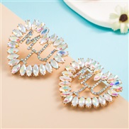 (AB color)occidental style fashion trend geometry heart-shaped embed Rhinestone earrings woman exaggerating Word arring