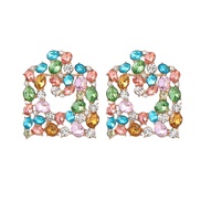 ( Color)earrings fashion colorful diamond series square Alloy diamond earrings woman occidental style geometry ear stud