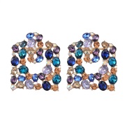 ( Blue color)earrings fashion colorful diamond series square Alloy diamond earrings woman occidental style geometry ear