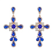 ( blue)earrings fashion colorful diamond series Alloy diamond cross earrings woman Bohemia occidental style earring
