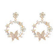 ( white)earrings fashion colorful diamond series Alloy diamond flowers butterfly earring occidental style earrings spri