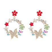 (red color )earrings fashion colorful diamond series Alloy diamond flowers butterfly earring occidental style earrings 