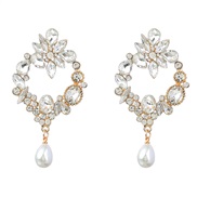 ( white)earrings fashion colorful diamond series Alloy diamond geometry flowers earrings woman imitate Pearl earring
