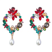 ( Color)earrings fashion colorful diamond series Alloy diamond geometry flowers earrings woman imitate Pearl earring