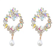 (AB color)earrings fashion colorful diamond series Alloy diamond geometry flowers earrings woman imitate Pearl earring
