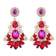 ( red)earrings fashion colorful diamond series multilayer Alloy diamond embed Pearl earrings woman occidental style ret