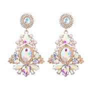 (AB color)earrings fashion colorful diamond series multilayer Alloy diamond embed Pearl earrings woman occidental style