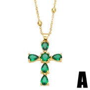 (A) high diamond cross necklace occidental style personality fashion temperament malachite green zircon necklacenkb