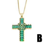 (B) high diamond cross necklace occidental style personality fashion temperament malachite green zircon necklacenkb
