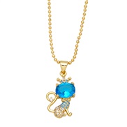 ( light blue )occidental style samll fully-jewelled zircon lovely crown cat pendant necklace clavicle chainnkb