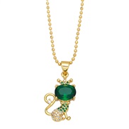 (green )occidental style samll fully-jewelled zircon lovely crown cat pendant necklace clavicle chainnkb