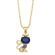( Dark blue)occidental style samll fully-jewelled zircon lovely crown cat pendant necklace clavicle chainnkb
