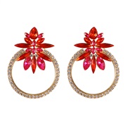 ( red)palace temperament diamond big circle earrings  elegant lady ornament Rhinestone flowers earring