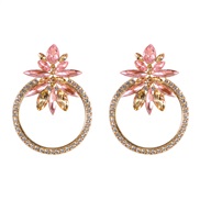 ( Pink)palace temperament diamond big circle earrings  elegant lady ornament Rhinestone flowers earring