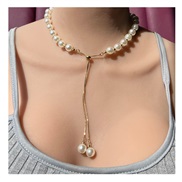 ( rice white)Korea wind Pearl chain Pull-out samll beads pendant necklace woman  occidental style necklace