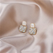 (E / rice white)silver new diamond brilliant earrings diamond high-end geometry square sweet elegant ear stud woman