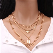 ( Gold)occidental style  retro all-Purpose multilayer Peach heart surface trend Alloy necklace  three