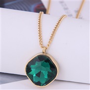 Korean style fashion concise square color gem titanium steel temperament necklace