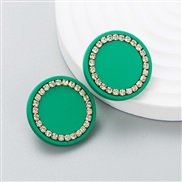 ( green)Korean style fashion brief samll Round embed Rhinestone earrings woman color trend ear stud arring
