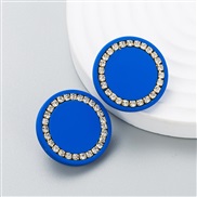 ( blue)Korean style fashion brief samll Round embed Rhinestone earrings woman color trend ear stud arring