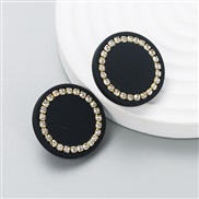 ( black)Korean style fashion brief samll Round embed Rhinestone earrings woman color trend ear stud arring