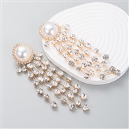 ( Gold)occidental style personality exaggerating samll big Pearl long style tassel Rhinestone earrings woman trend luxu