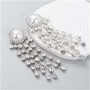 ( Silver)occidental style personality exaggerating samll big Pearl long style tassel Rhinestone earrings woman trend lu