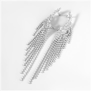 ( Silver)occidental style style exaggerating Alloy diamond Rhinestone width geometry tassel earrings woman trend person