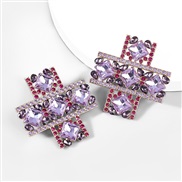 (purple)occidental style retro fashion Alloy diamond Rhinestone glass diamond cross earrings super arringearrings