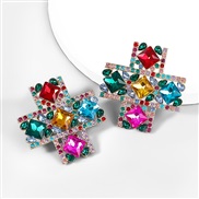 ( Color)occidental style retro fashion Alloy diamond Rhinestone glass diamond cross earrings super arringearrings