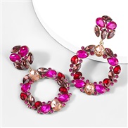 ( rose Red)occidental style Alloy diamond Rhinestone Round earring earrings woman super trend
