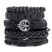 ( black) personality handmade weave retro leather braceletdiy ife tree set