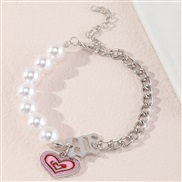 (BZfense) woman bracelet  Metal chain Pearl bracelet Peach heart enamel pendant brief fashion woman necklace