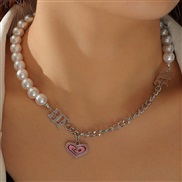 (NZfense) woman bracelet  Metal chain Pearl bracelet Peach heart enamel pendant brief fashion woman necklace
