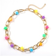 ( Color)apan and Korea wind fashion lovely temperament color Five-pointed star necklace  student all-Purpose Colorful s