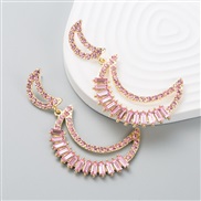 ( Pink)occidental style fashion brilliant Moon Alloy diamond exaggerating earrings woman temperament long style persona