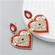 ( red)occidental style Alloy diamond eyes heart-shaped earrings woman retro exaggerating long style arring