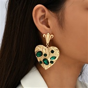 ( green)occidental style creative exaggerating geometry heart-shaped Rhinestone earrings woman  retro personality trend