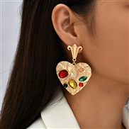( Color)occidental style creative exaggerating geometry heart-shaped Rhinestone earrings woman  retro personality trend