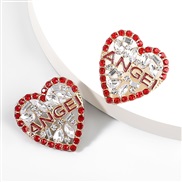 ( red)occidental style personality Alloy enamel diamond Rhinestone love Word earrings woman trend retro arring