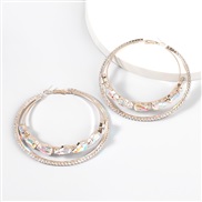 ( Gold)fashion Alloy diamond Rhinestone Double layer Round earrings women occidental style exaggerating arringearrings