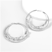 ( Silver)fashion Alloy diamond Rhinestone Double layer Round earrings women occidental style exaggerating arringearrings