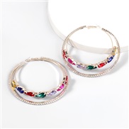 ( Color)fashion Alloy diamond Rhinestone Double layer Round earrings women occidental style exaggerating arringearrings