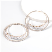 ( Gold)occidental style brief fashion Alloy diamond zircon Double layer Round earrings woman exaggerating trendearrings