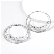 ( Silver)occidental style brief fashion Alloy diamond zircon Double layer Round earrings woman exaggerating trendearrin