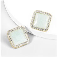 ( blue)Korea creative personality Alloy resin diamond Rhinestone square earrings woman small fresh woman