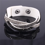 ( white Bracelet) row twisted occidental style multilayer row diamond leather bracelet Rhinestone leather bracelet bang