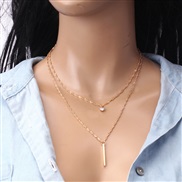 ( Set in drill necklace  Gold)brief fashion temperament all-Purpose necklace  style Metal textured Double layer chain w
