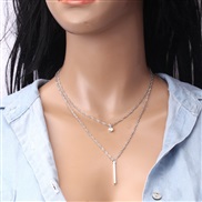 ( Set in drill necklace  White K)brief fashion temperament all-Purpose necklace  style Metal textured Double layer chai