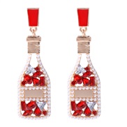 ( red) Alloy diamond earring  four color Optional hollow Rhinestone Pearl earring